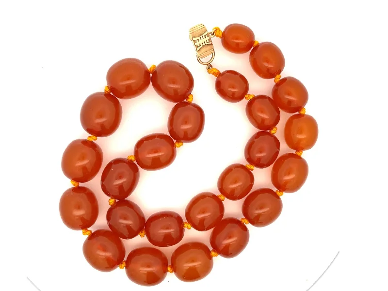 Classic Silver Necklaces For Timeless Fashion-Rare Mings Hawaii Large Amber Bead Strand Necklace 23"