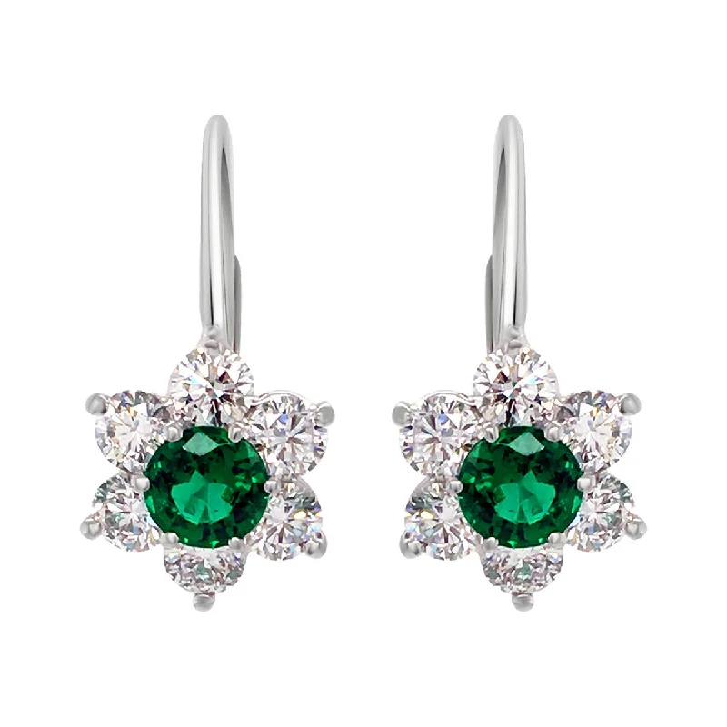 Colorful Earrings For Playful Fashion-Emerald and Diamond Halo Drop Earrings