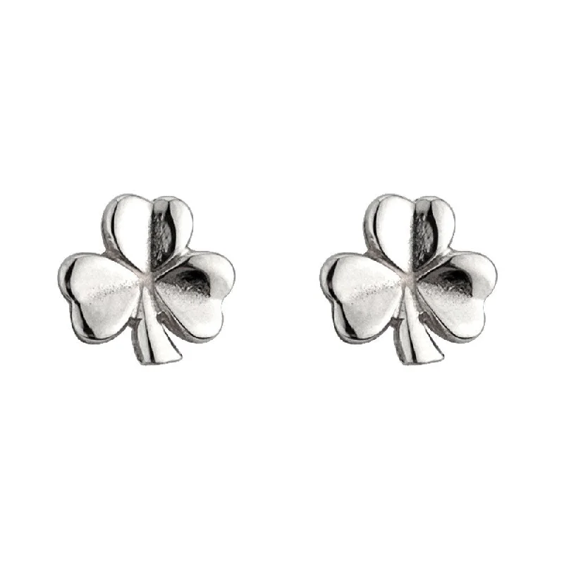 Wooden Hoop Earrings For Eco-Friendly Style-Sterling Silver Shamrock Stud Earrings - S3094