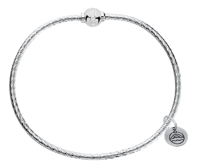 Bracelets With Metallic Finishes-Sterling Silver Cape Cod Patterned Bracelet with CZ Bead