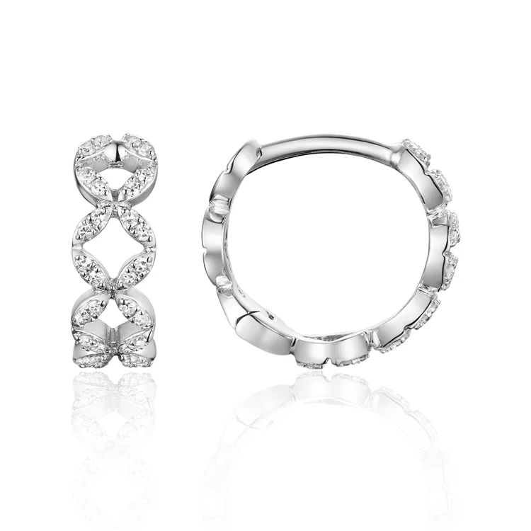 Sterling Silver Stud Earrings For Gifts-Luvente 14k Gold Mini Diamond Hoop Earrings E03898