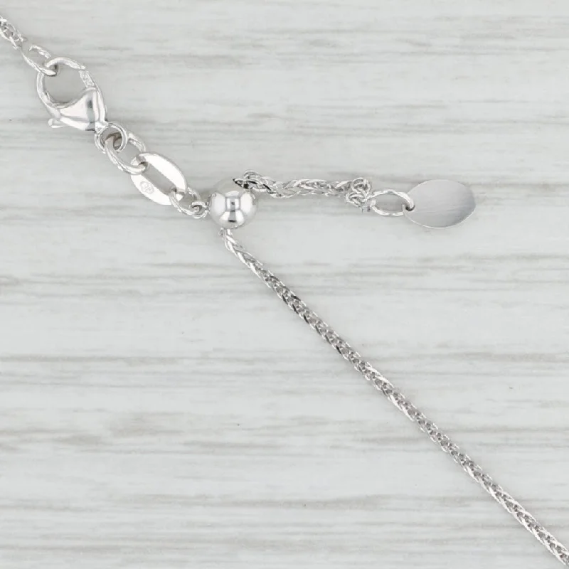 Elegant Crystal Chain Necklaces For Weddings-New Spiga Wheat Chain Necklace 14k White Gold 18" 0.8mm Adjustable Sliding Bead