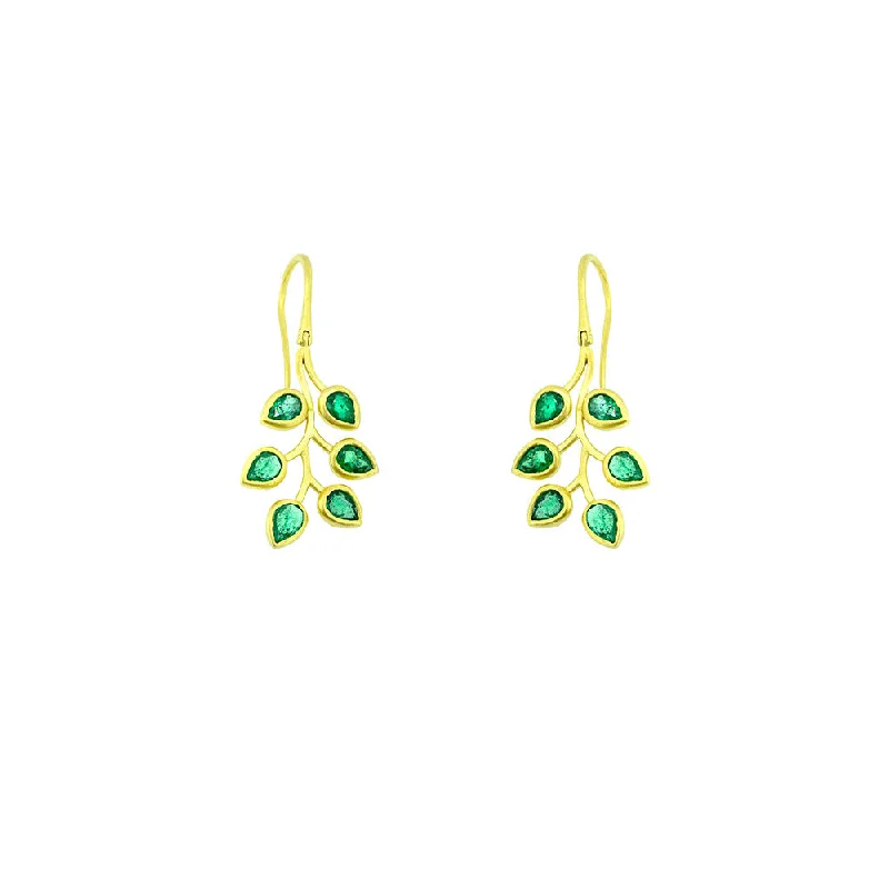 Modern Geometric Earrings-18 Karat Yellow Gold Leaf earrings with Emeralds