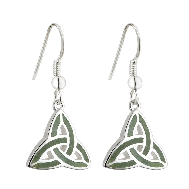 Large Resin Earrings For Bold Style-Sterling Silver Connemara Marble Trinity Knot Drop Earrings - S33301