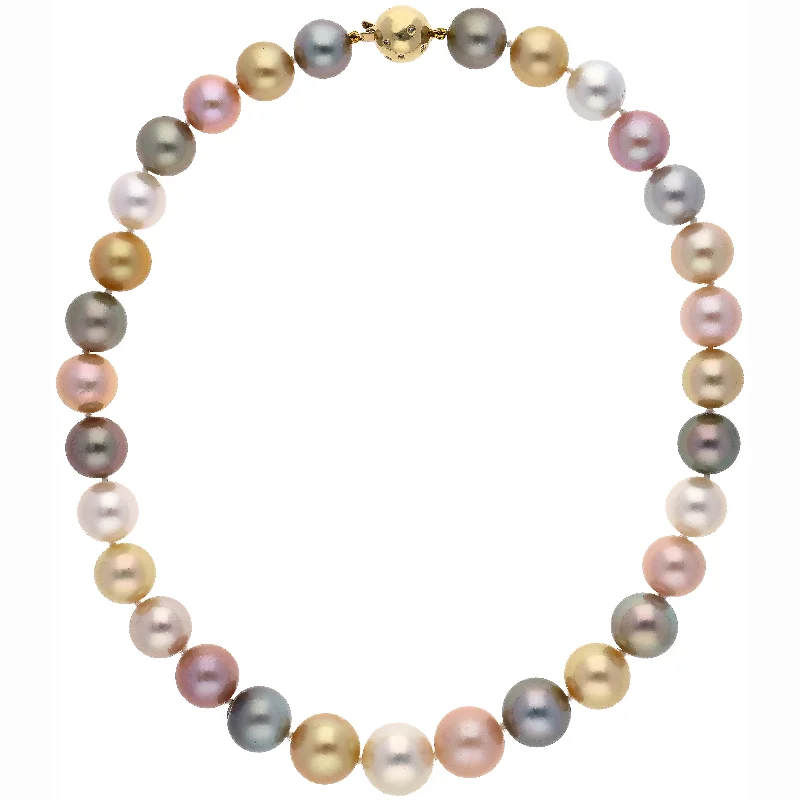 Custom Silver Heart Necklaces For Unique Designs-Multi-Colored South Sea Pearl with 14K Gold Diamond Clasp Necklace