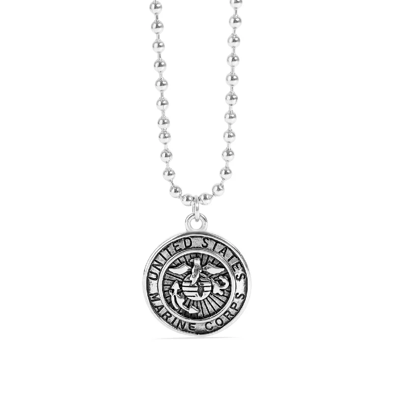 Personalized Pendant Necklaces For Special Occasions-United States Marine Corps Stainless Steel Polished Pendant on Ball Chain / CHJ4073