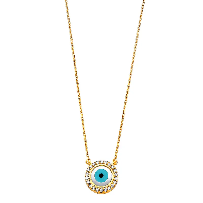 Crystal Necklaces For Sparkling Elegance-14K CZ EVIL EYE NECKLACE