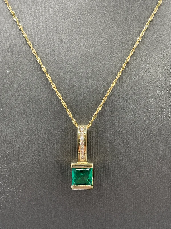 Statement Necklaces For Bold Fashion-Princess Cut Emerald & Diamond Necklace