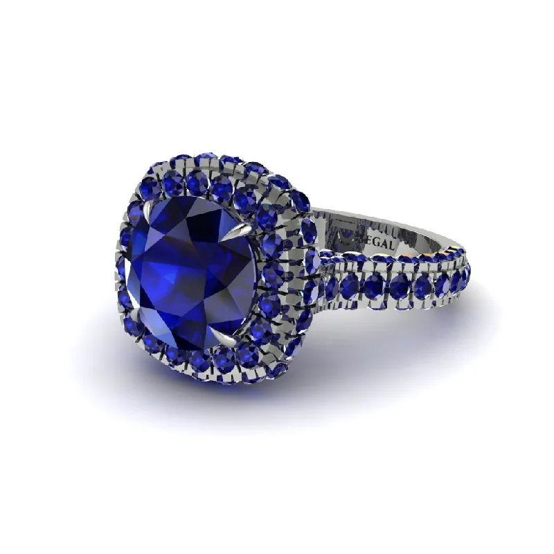 Stunning Engagement Rings For Brides-Sapphire Pave Double Halo Engagement Ring - Eve No. 75