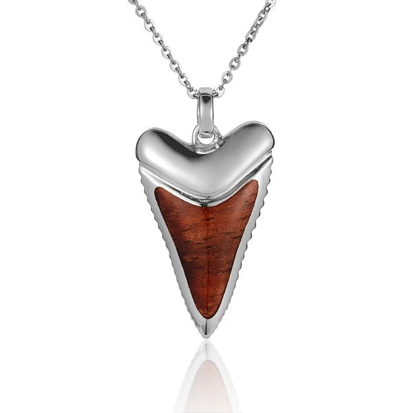 Custom Birthstone Chain Necklaces For Personalized Jewelry-Sterling Silver Koa Wood Shark Tooth Pendant 18" Necklace