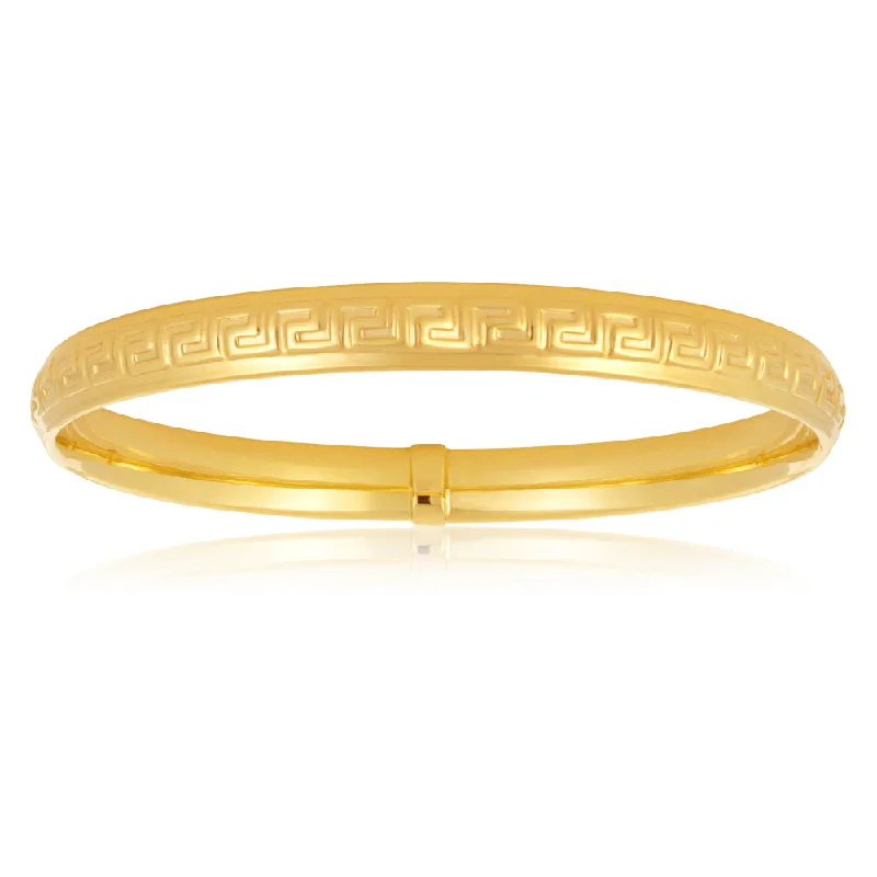 Bangles For New Year Celebrations-Silverfilled 9ct Yellow Gold Greek Key Bangle