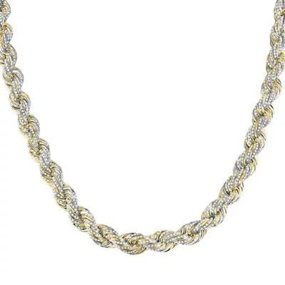 Fashionable Bar Necklaces For Chic Looks-10KT YELLOW GOLD ROUND DIAMOND ROPE CHAIN NECKLACE 19-7/8 CTTW