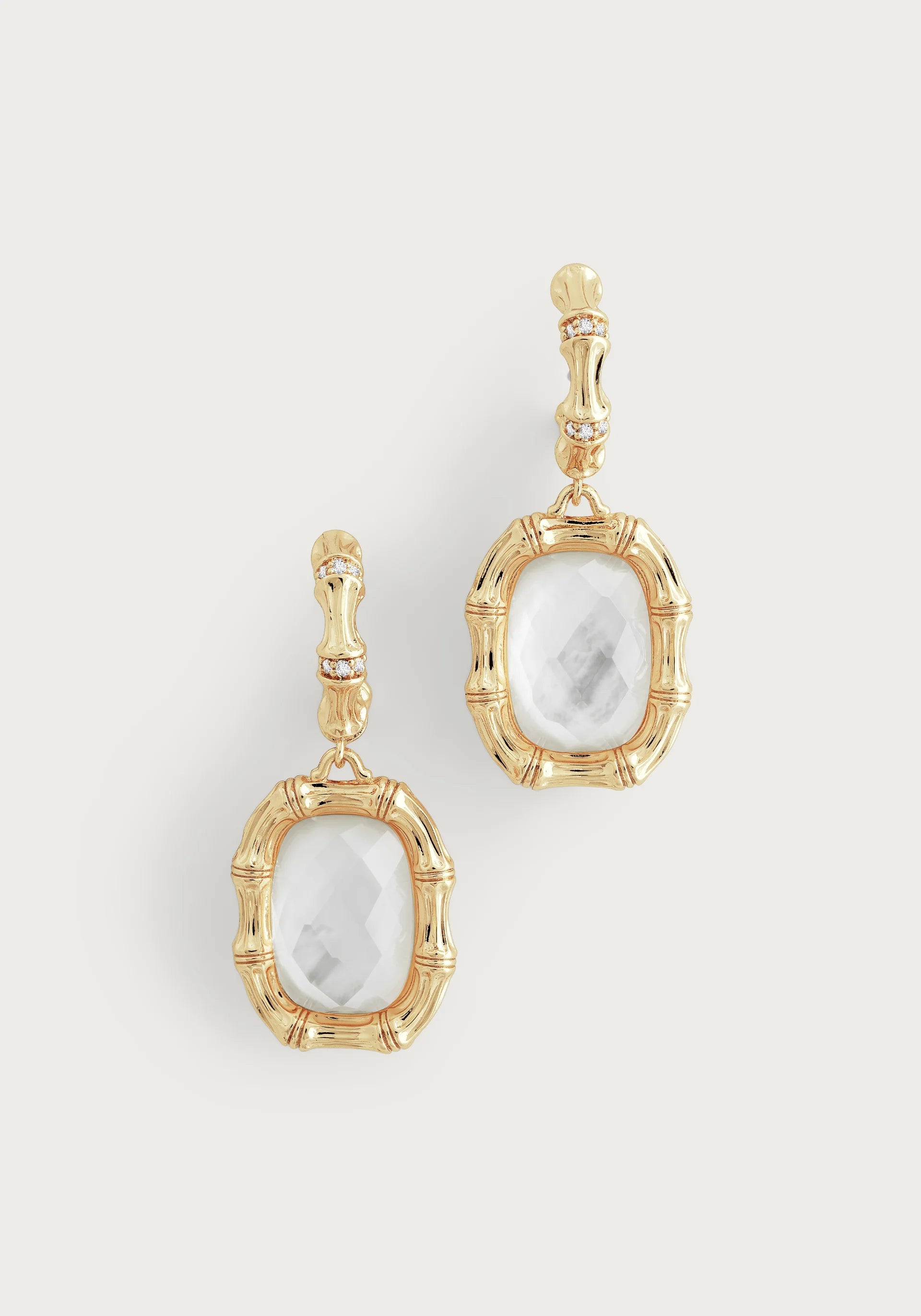 Classic Pearl Earrings For Vintage Style-Bamboo With Stone Drop Earrings - Mother Of Pearl