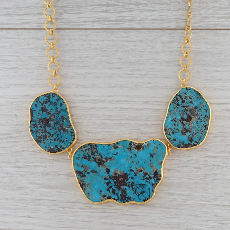 Classic Gold Necklaces For Everyday Style-New Nina Nguyen Turquoise Statement Necklace Sterling Gold Vermeil 19.5"