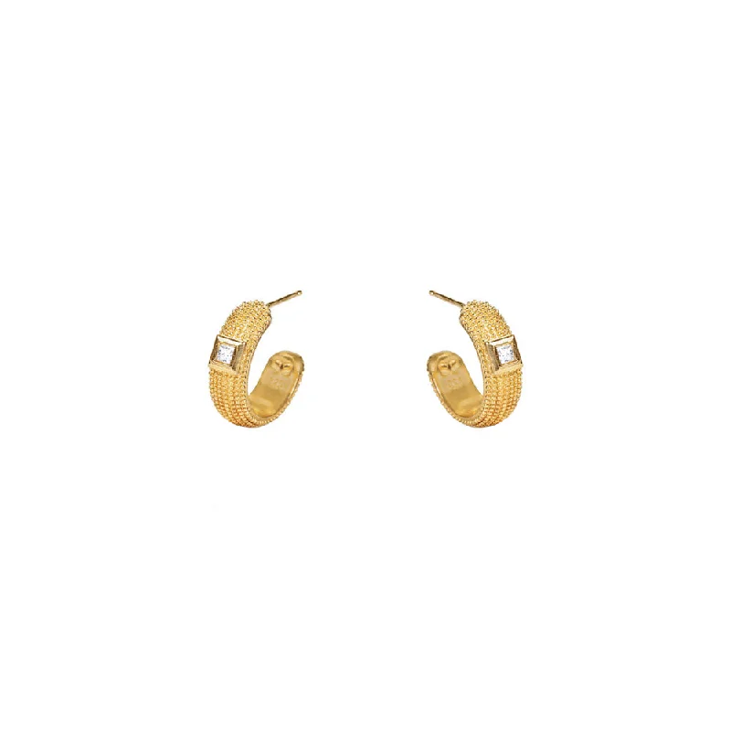 Beautiful Dangle Earrings For Formal Occasions-14 Karat Textured Yellow Gold NALA Half Hoop Diamond earrings