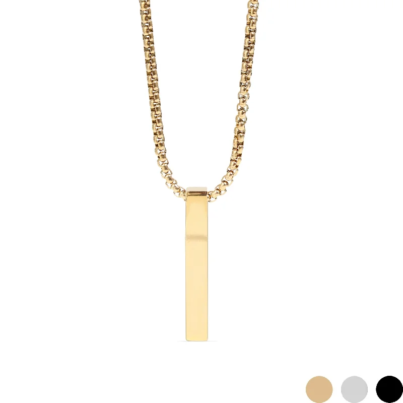 Layered Gold Bar Necklaces For Bold Style-4 Sided Vertical Bar Necklace w/ 24" Box Chain / SBB0294