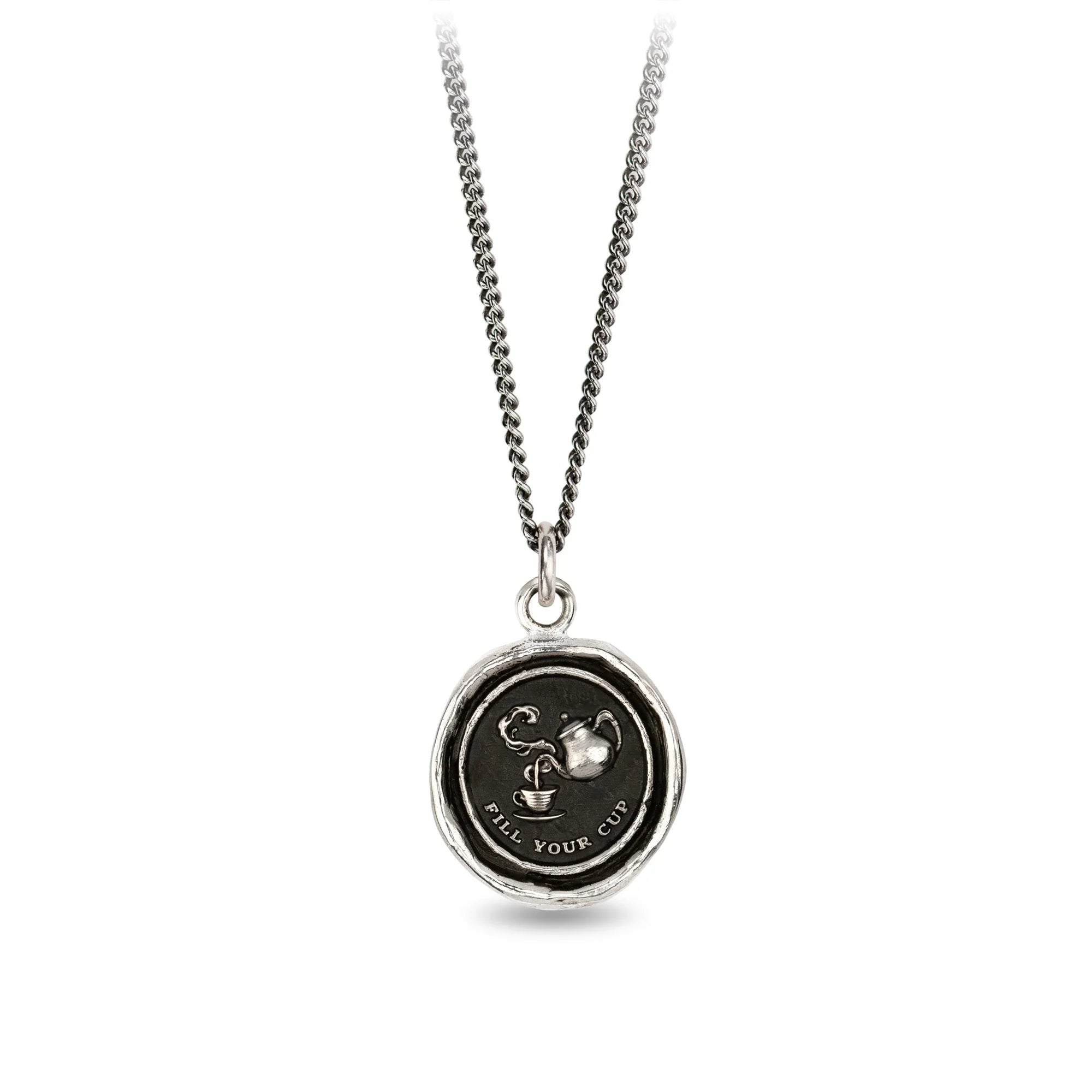 Elegant Layered Necklaces For Brides-Pyrrha Sterling Silver "Fill Your Cup" Talisman 18 Inch Fine Curb Chain Necklace