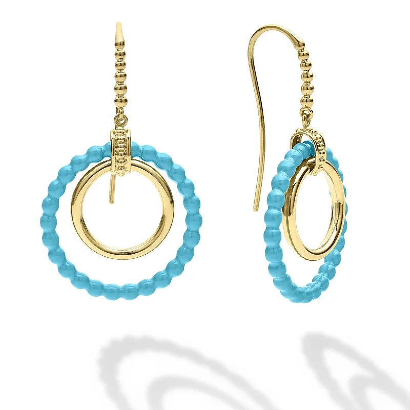 Colorful Drop Earrings For Casual Style-Gold and Blue Ceramic Circle Drop Earrings