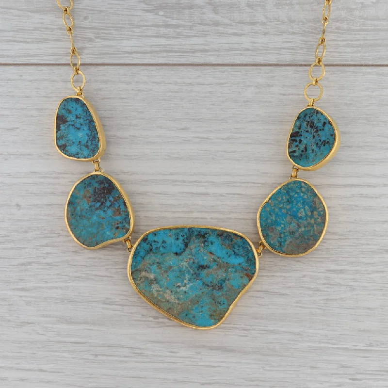 Simple Silver Necklaces For Casual Look-New Nina Nguyen Turquoise Statement Necklace Sterling Gold Vermeil 20"