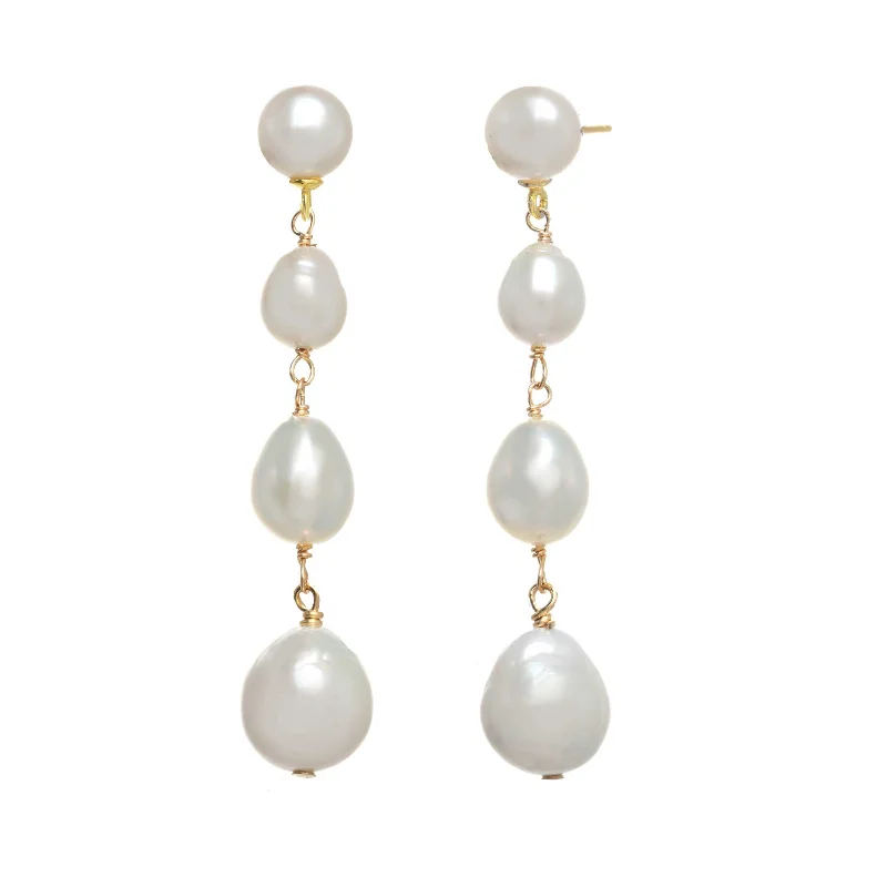 Unique Resin Earrings For Eco-Friendly Style-Freshwater Cultured Pearl Strand Dangle Earrings, Vermeil