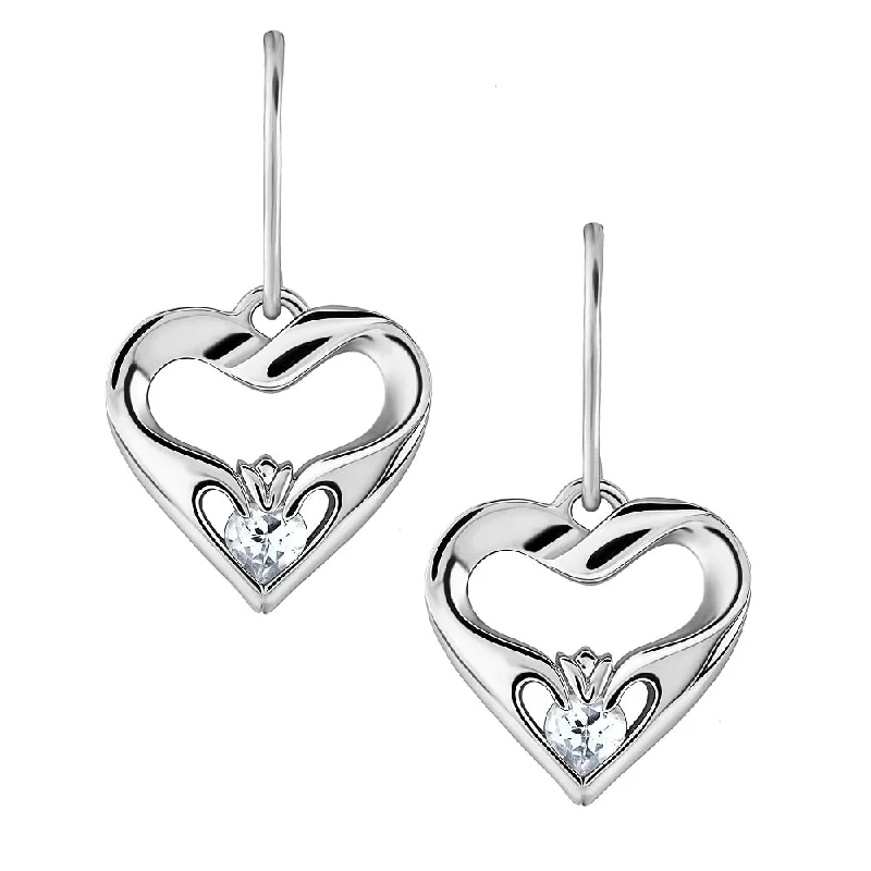 Bold Acrylic Earrings For Statement Style-Sterling Silver White CZ UES-16436CZ Modern Claddagh Earrings