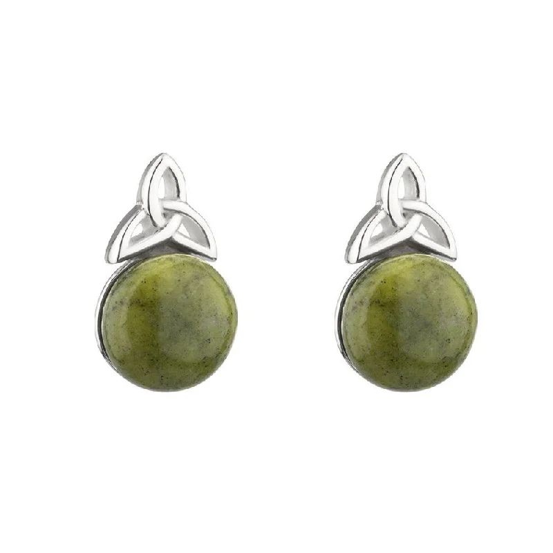 Chunky Earrings For Bold Fashion Statements-Sterling Silver Connemara Marble Trinity Knot Post Earrings - S33959