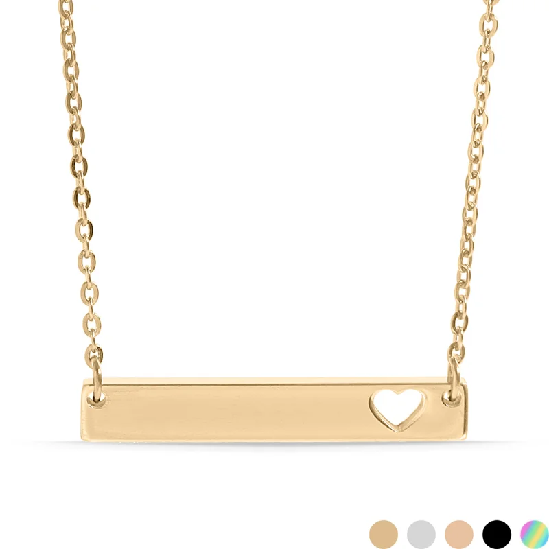 Classic Gold Necklace For Everyday Style-18K Gold PVD Blank Cutout Heart Bar Necklace / SBB0085