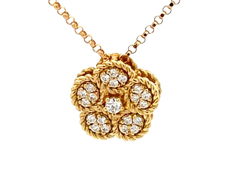 Custom Message Pendant Necklaces For Gifts-Roberto Coin Diamond Daisy Necklace in 18k Yellow Gold