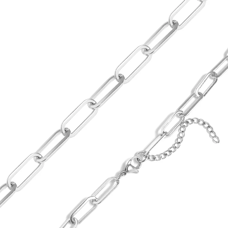 Gorgeous Diamond Necklaces For Brides-Stainless Steel Paperclip Chain Necklace / CHN9761