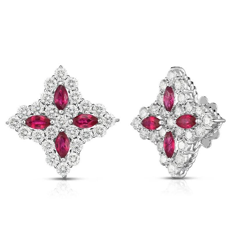 Trendy Resin Drop Earrings For Fashion Lovers-Diamond and Ruby Princess Flower Large Stud Earrings