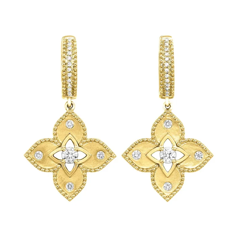 Luxury Gold Earrings For Special Occasions-1/3 Ctw Diamond Flower Earrings in 14 Karat Yellow Gold