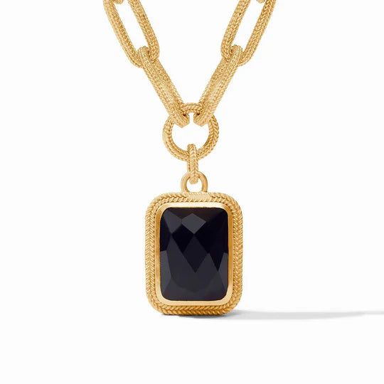 Elegant Crystal Necklaces For Weddings-Julie Vos Cheval Paperclip Obsidian Black Pendant 24K Gilded 20" Necklace