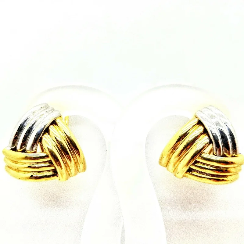 Trendy Resin Earrings For Creative Styles-18 kt White and Yellow Gold Triangle Earrings