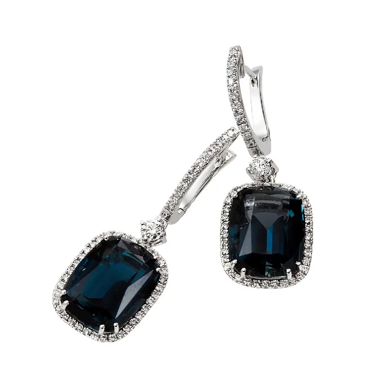 Silver Earrings For Timeless Fashion-Indicolite Tourmaline Diamond Drop Earrings