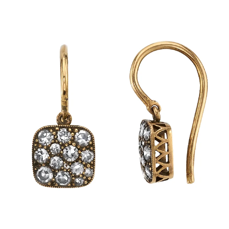 Beautiful Gold Stud Earrings For Brides-SMALL SQUARE COBBLESTONE DROP EARRINGS