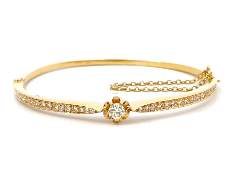 Bangles With Triangular Designs-Diamond Flower Hinged Bangle Bracelet 14k Yellow Gold