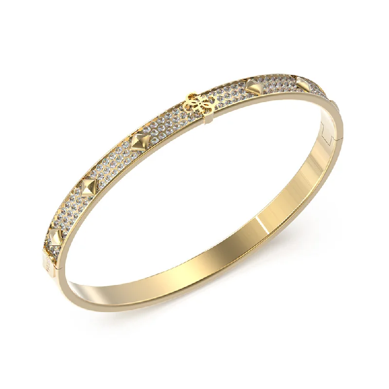 Bangles For Diwali-Guess Stainless Steel Gold Plated 6mm 4G Pave Stud Bangle