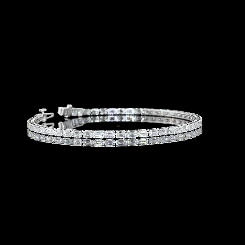 Bracelets For New Year Celebrations-14K White Gold Lab Grown Diamond Emerald Tennis Bracelet BC1420