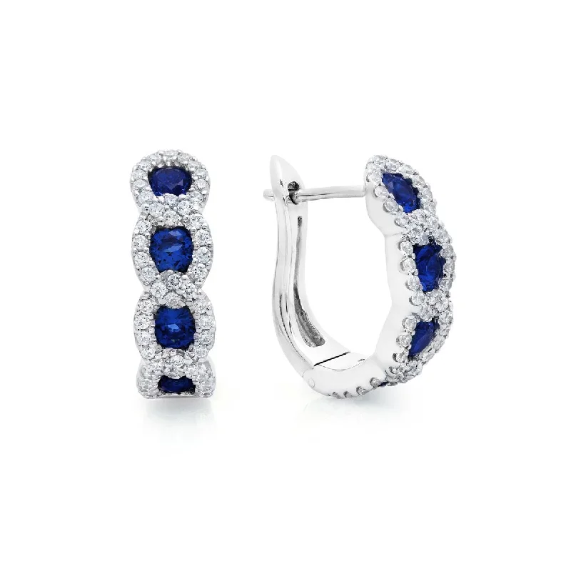 Handmade Earrings For Vintage Style-Fana Curb Link Sapphire and Diamond Hoop Earrings