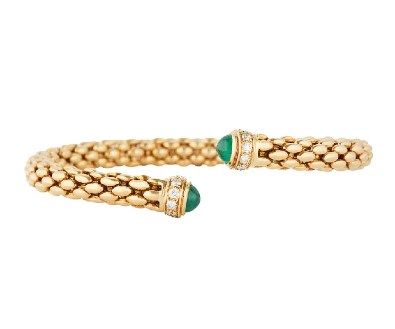 Bracelets With Crystals-0.33ctw Diamond and 1.58ctw Emerald Cabochon Cuff Bracelet in 18K W/Box & Papers