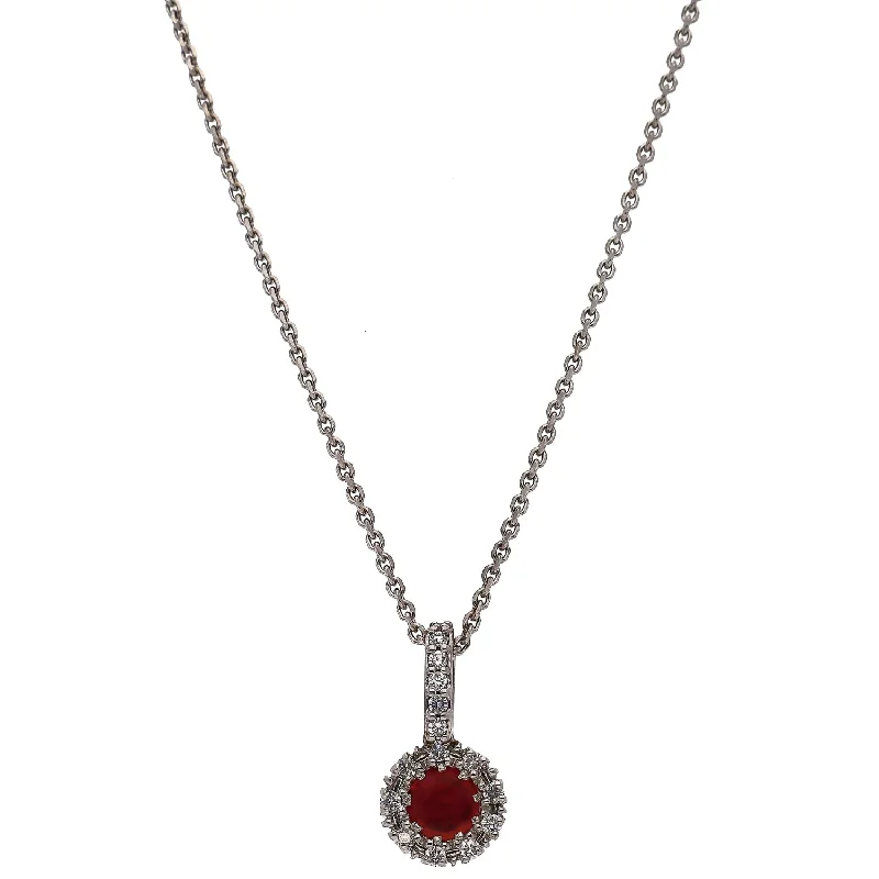 Elegant Pendant Necklaces For Bridesmaids-18K White Gold Ruby and Diamond Necklace