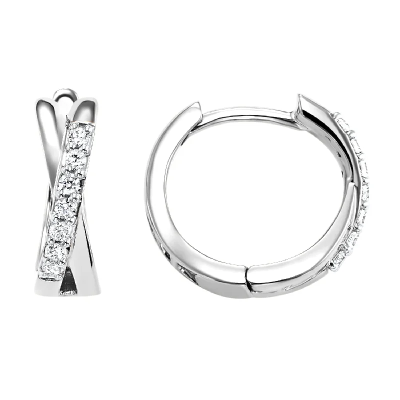 Statement Earrings For Holiday Fashion-1/6 Ctw Diamond Huggie Hoop Earrings in 10 Karat White Gold