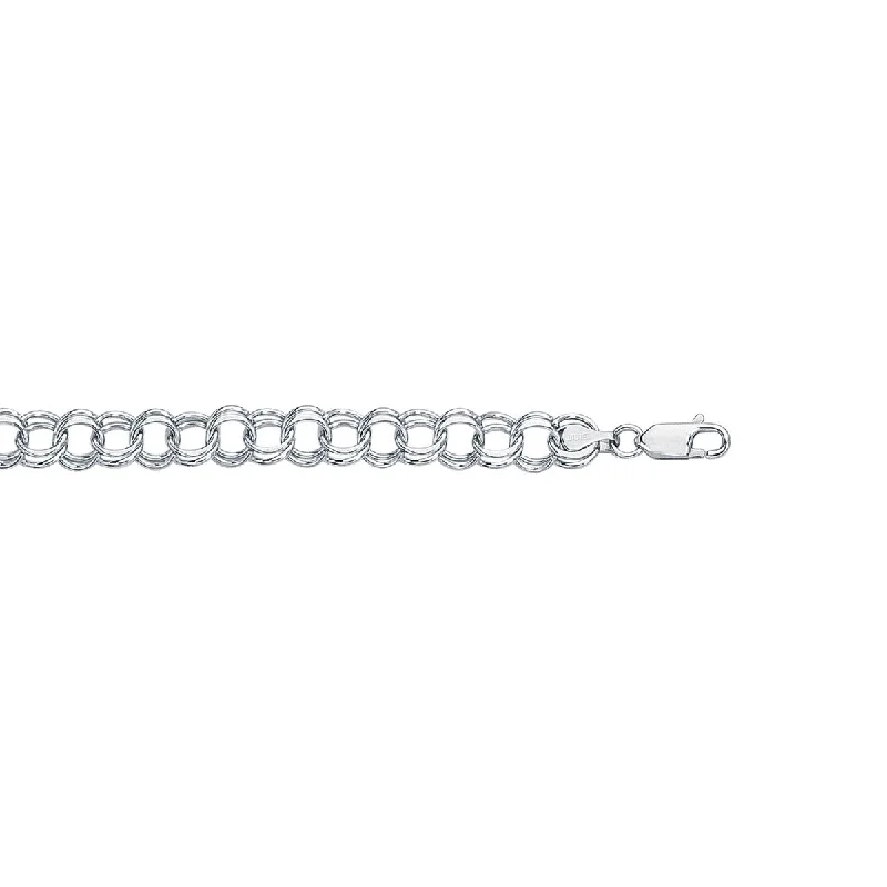 Bracelets In Rose Gold-14kt 8" White Gold Diamond Cut Double Link Charm Bracelet with Lobster Clasp WCB125-08