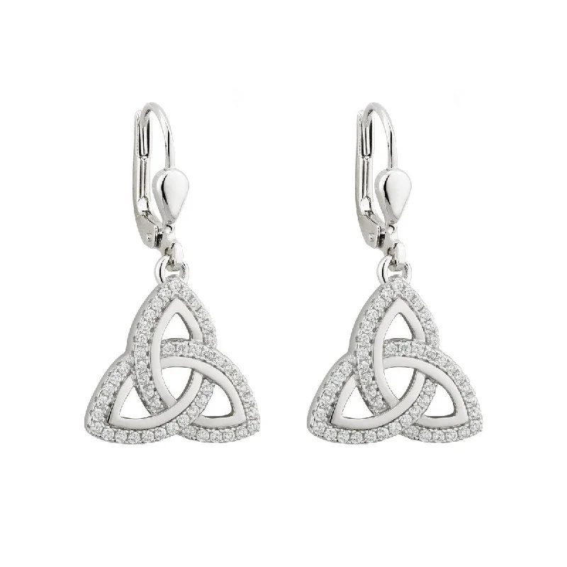 Large Crystal Drop Earrings For Fashionistas-Sterling Silver Celtic CZ Trinity Knot Drop Earrings S33699