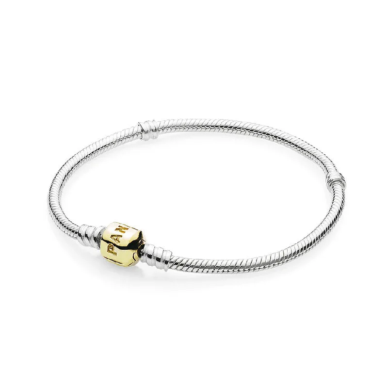 Bracelets With Personalized Names-Pandora 14K Gold Snap Clasp and Sterling Silver Bracelet