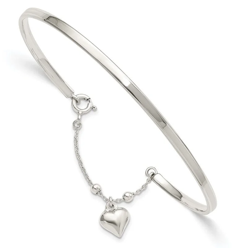 Bangles For Glamorous Look-Sterling Silver Puffed Heart Bangle Anklet