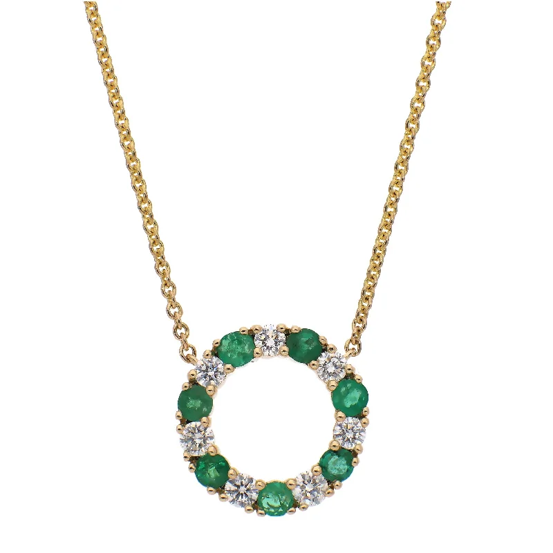 Vintage Inspired Charm Necklaces For Retro Style-14K Yellow Gold Emerald and Diamond Necklace