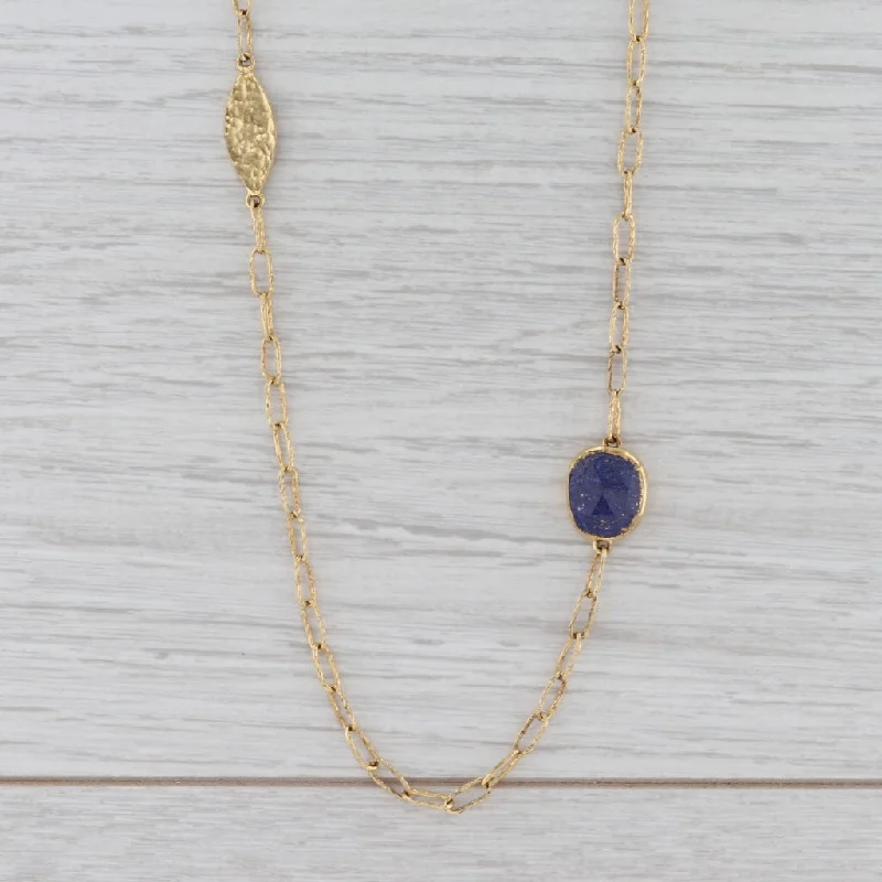 Classic Rope Chain Necklaces For Every Day-New Nina Nguyen Lapis Lazuli Station Necklace Sterling Gold Vermeil 42" Adjust