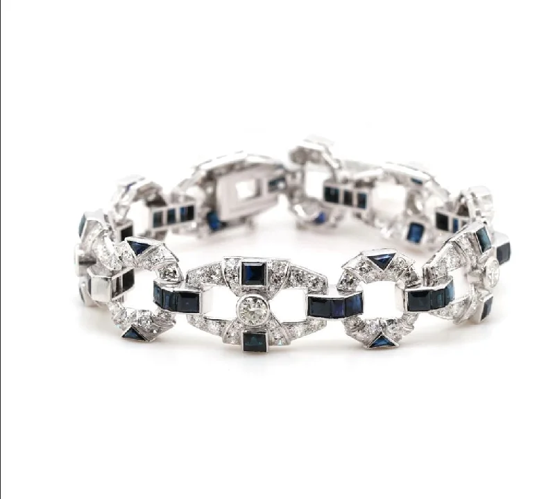 Bracelets For Baby Showers-5.30ctw Diamond and 9.30ctw Natural and Synthetic Sapphire Bracelet in Platinum