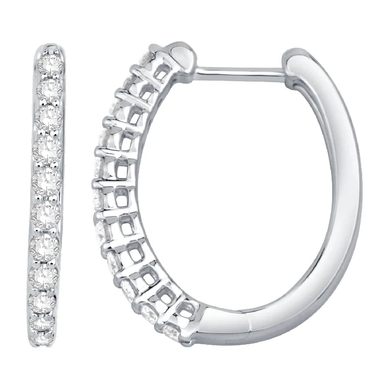 Minimalist Silver Earrings For Work Style-14K White Gold Diamond Hoop Earrings (1/2ctw)